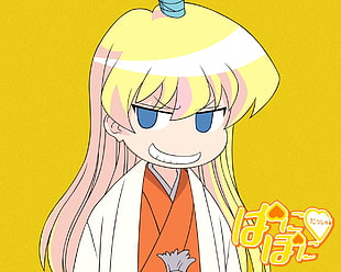 anime character in orange robe computer illustration