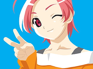 female with pink hair anime digital wallpaper
