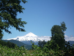 snow covered mountain, volcano, snow, green, nature