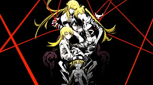 yellow haired anime character art, Oshino Shinobu, Monogatari Series, Araragi Koyomi, selective coloring HD wallpaper