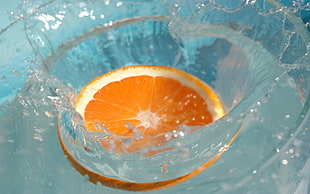 orange fruit slice, orange, liquid