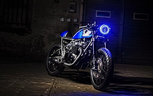 blue cruiser motorcycle, Heavy bike, blue, LED headlight, digital lighting