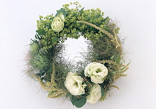 green and white rose wreath