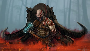 male illustration, video games, Kratos, God of War, God of War (2018)