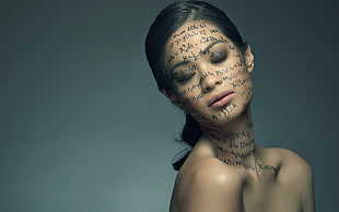 woman with text marker on her face HD wallpaper