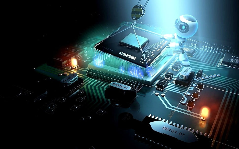 black and silver computer motherboard HD wallpaper