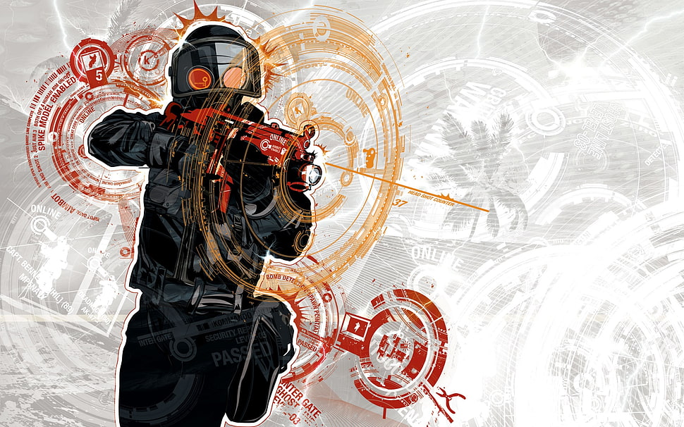 man holding assault rifle game application, video games, digital art, artwork, helmet HD wallpaper