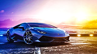 blue sport car, Lamborghini, sports car, Lamborghini Huracan LP 610-4 , filter HD wallpaper