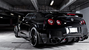 black Nissan coupe, Nissan, Nissan GT-R, car, black cars