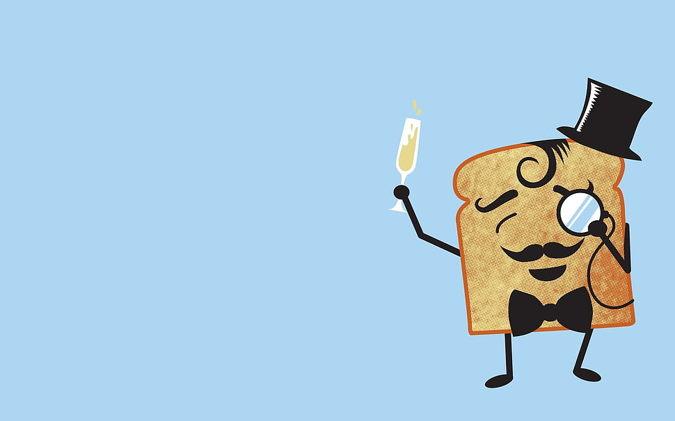 bread slice holding a flute glass illustration HD wallpaper