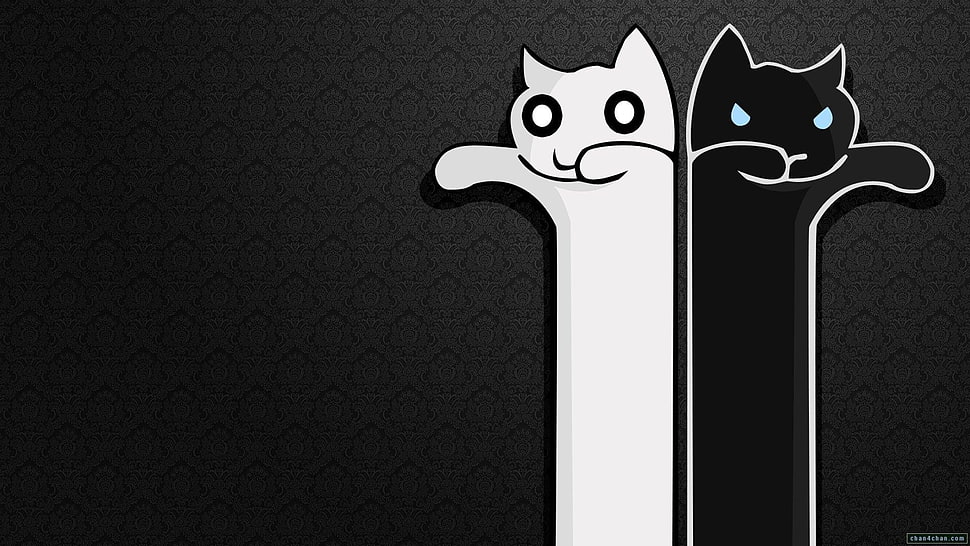 two black and white cats illustration, longcat, cat, minimalism HD wallpaper