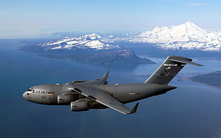 photo of gray U.S. Air Force plane on air