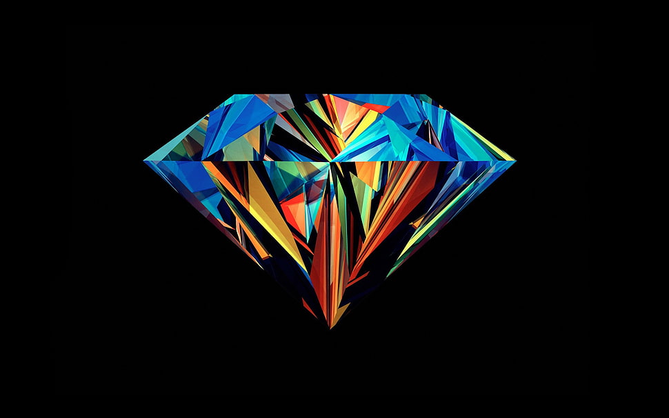 blue and orange diamond illustration, diamonds HD wallpaper