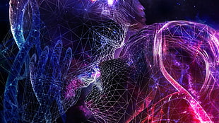 man and woman 3D LED kissing digital wallpaper