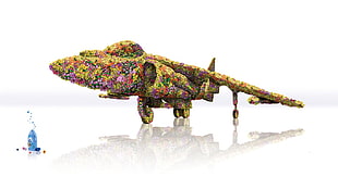 green and red plane floral decor, artwork, Harrier, flowers, aircraft