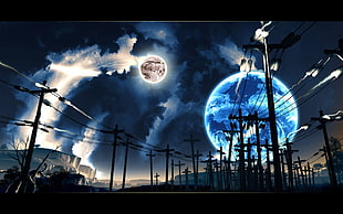 blue moon illustration, digital art, space