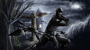 ninja illustration, ninjas, digital art, Noob Saibot, Mortal Kombat