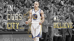 Stephen Curry with text overlay, NBA, basketball, sports, Golden State Warriors HD wallpaper