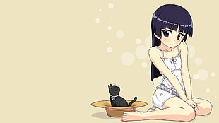 black hair female anime character illustration