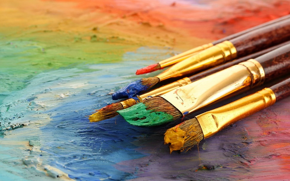 several brown handled paint brushes, drawing, artwork, painting, paintbrushes HD wallpaper