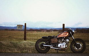 brown cruiser motorcycle, motorcycle, Bobber
