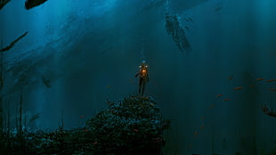 movie character in body of water digital wallpaper, underwater, artwork