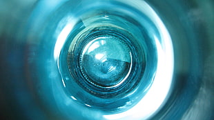 round blue container in close-up photography, lens, glass