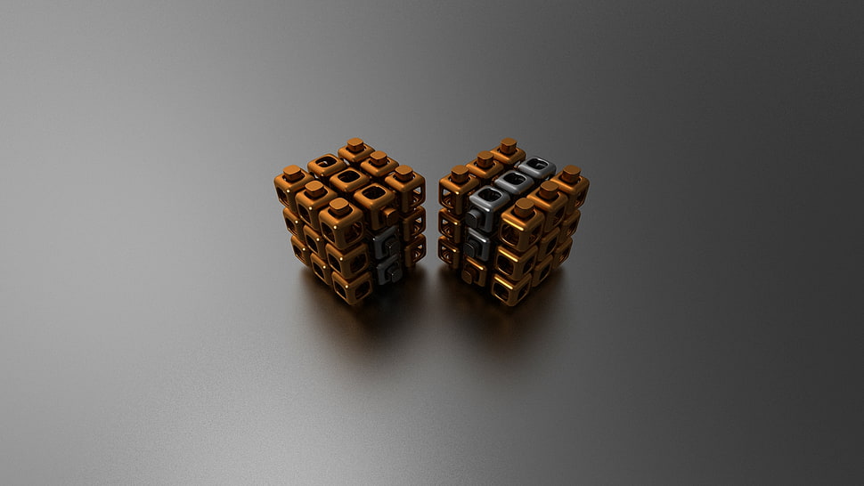 two brown-and-gray cube puzzle HD wallpaper