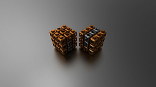 two brown-and-gray cube puzzle HD wallpaper