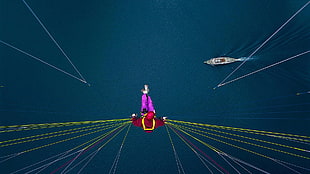 white boat, men, aerial view, parachutes, Switzerland HD wallpaper