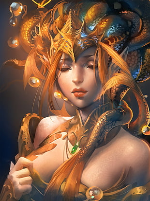 Medusa illustration, Sakimichan, realistic