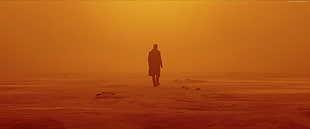 man walking in the middle of desert