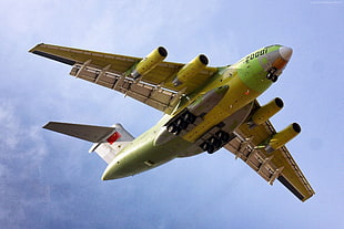 green and brown airplane