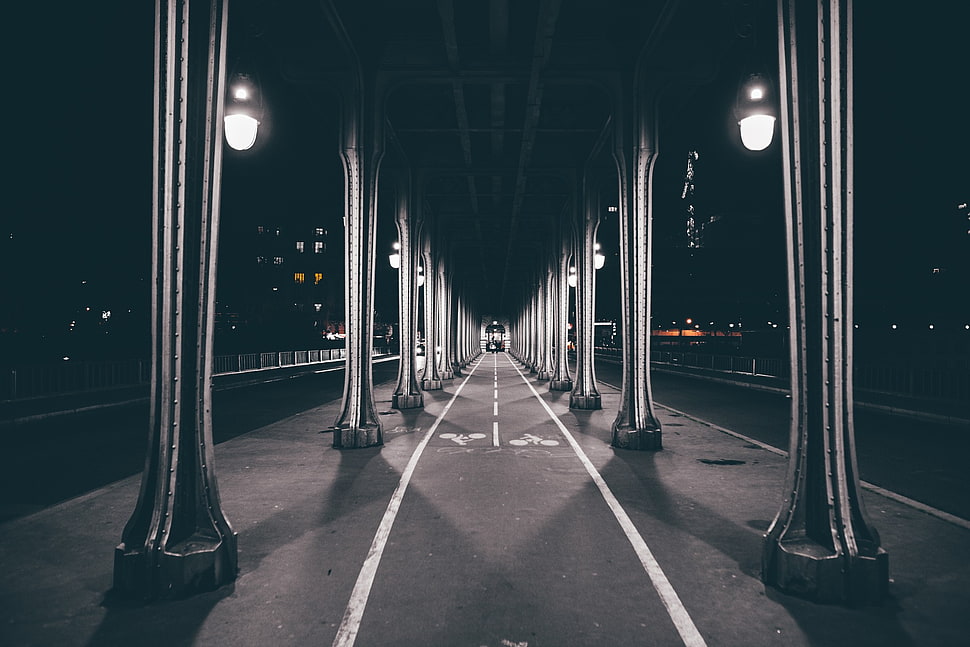 gray concrete post, photography, architecture, lights, path HD wallpaper