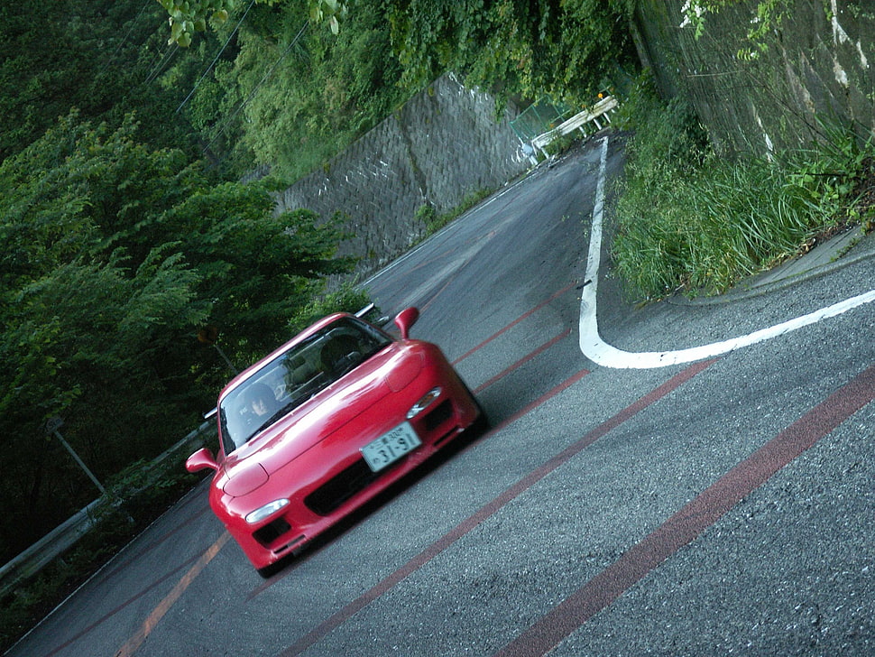 red car, Mazda RX-7, Mazda, Touge HD wallpaper