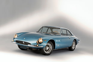 classic blue Ferrari sports coupe