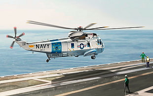 white and blue helicopter toy, helicopters, aircraft, digital art, Sikorsky SH-3 Sea King