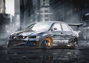 black Mercedes-Benz sedan, YASIDDESIGN, car, render, artwork