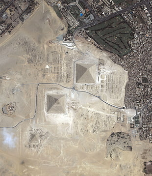 aerial view of pyramid and land HD wallpaper