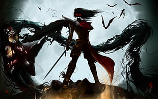 female with sword anime character digital wallpaper, Hellsing, Alucard, anime, bats