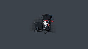 captain skull using computer graphic, pirates, monitor, headphones, skeleton