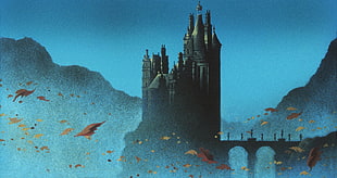 black concrete castle illustration, concept art, Beauty and the Beast, Disney