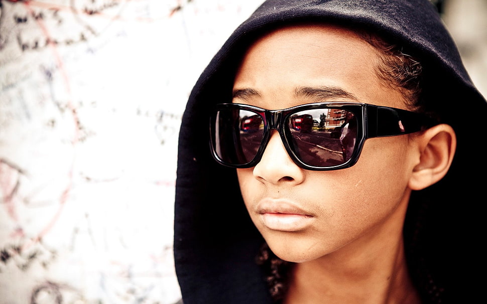 kid on black wayferer sunglasses on black hoodie jacket HD wallpaper