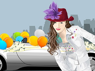 woman wearing red hat and white shirt wallpaper\