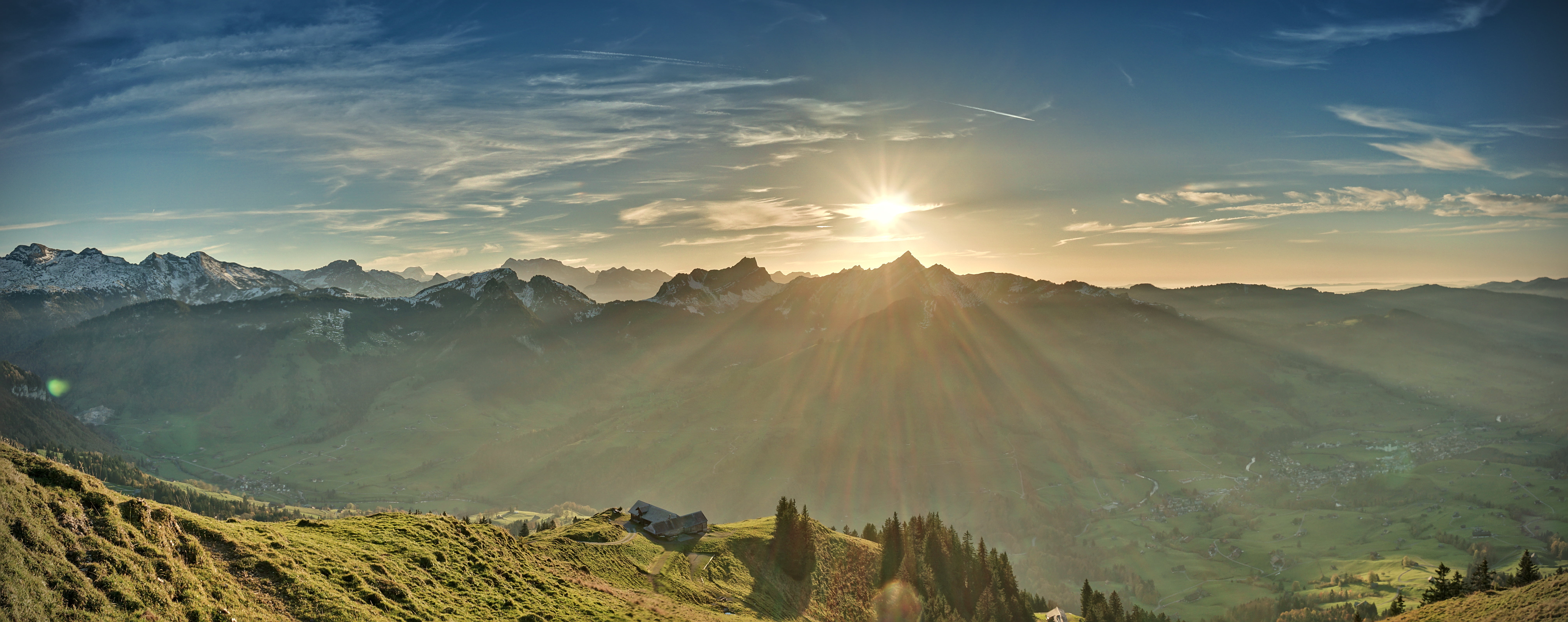 landscape photo of sunrise over mountain hills, stockberg