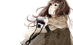 brown haired woman anime character illustration