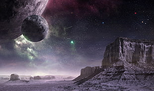 brown rock formation, space, landscape, science fiction, planet