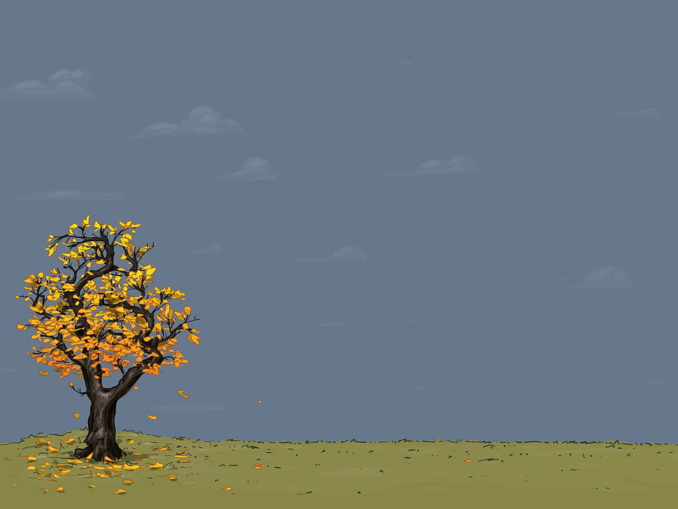 yellow leaf tree graphic art HD wallpaper