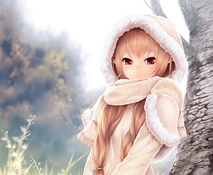 photography of anime woman elf with hoodie illustration