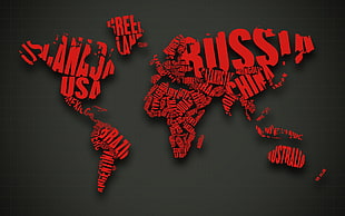 red Asia map, world map, digital art HD wallpaper